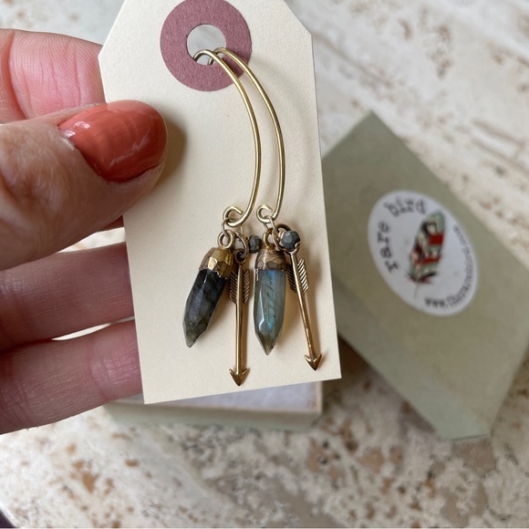 Dangly Earrings with Gem Stone Crystal - Picture 3 of 3